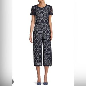 Karl Lagerfeld Blue Lace Appliqué Trim Jumpsuit